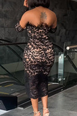 Hnewly - Black Sexy Elegant Formal Patchwork Lace Strapless Dress Dresses Pre Order