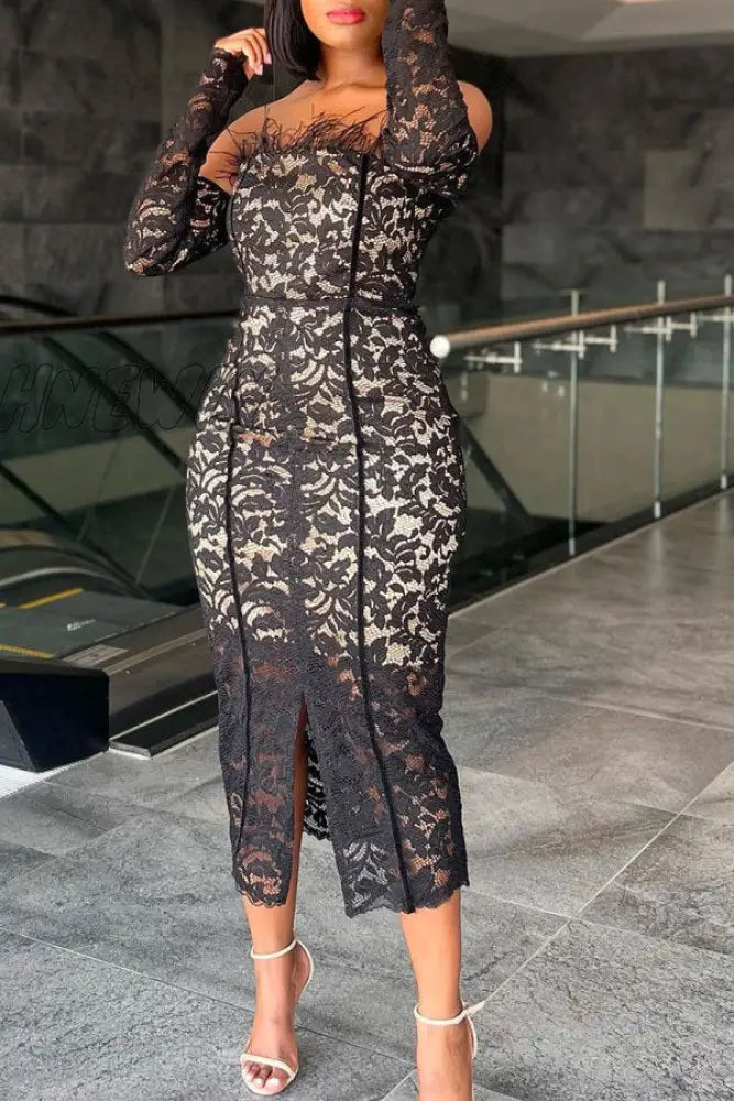 Hnewly - Black Sexy Elegant Formal Patchwork Lace Strapless Dress Dresses Pre Order