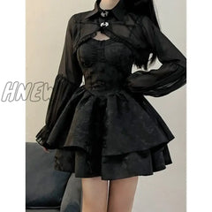 Hnewly Black Sexy Lolita Dress Women Gothic Vintage Mini Dresses Harajuku Halloween Cosplay