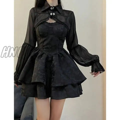 Hnewly Black Sexy Lolita Dress Women Gothic Vintage Mini Dresses Harajuku Halloween Cosplay