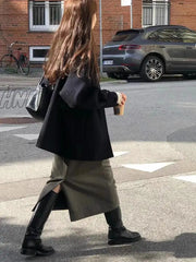 Hnewly Black Short Korean Woollen Jacket Women Autumn Button Loose Casual High Street Coat Female