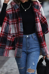 Hnewly - Black Street British Style Plaid Contrast Hooded Collar Outerwear Coats Coats & Cardigan