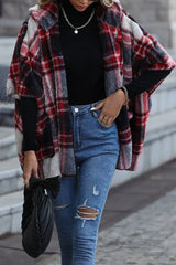 Hnewly - Black Street British Style Plaid Contrast Hooded Collar Outerwear Coats Coats & Cardigan