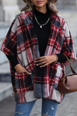 Hnewly - Black Street British Style Plaid Contrast Hooded Collar Outerwear Coats Coats & Cardigan