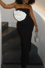 Hnewly - Black Sweet Daily Party Celebrities Elegant Contrast Strapless Dresses Pre Order Dress