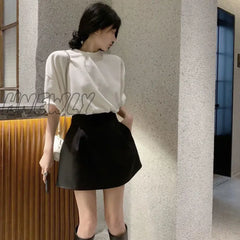 Hnewly Black White High Wiast Puffy Short Skirts Women All-Match Y2K Pocket A-Line Skirt Female
