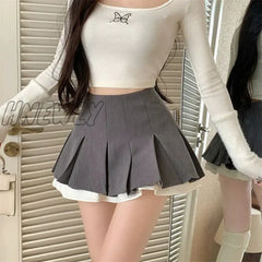 Hnewly Black White Splicing Pleated Skirt Women Kawaii High Waist Mini Skirts Fashion School Girls
