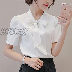 Hnewly Blouses For Women Summer Tops Short Sleeve Casual Chiffon Blouse Female Work Wear Solid Pink