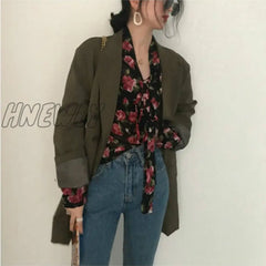 Hnewly Blouses Women Retro Floral Chic Spring Fall Fashion Korean Ladies Blusas Mujer Lace-Up
