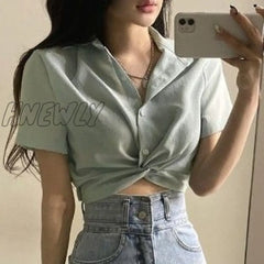 Hnewly Blouses Women Turn-Down Collar Casual Tender Ladies Female Elegant Girls Student Streetwear