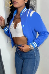 Hnewly - Blue Casual Solid Patchwork Outerwear Coats