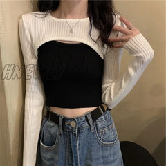 Hnewly Blue Knitted Sweaters Fashion New Female Streetwear Long Sleeve Korean Knit Pullover Thin