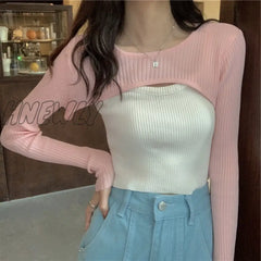 Hnewly Blue Knitted Sweaters Fashion New Female Streetwear Long Sleeve Korean Knit Pullover Thin