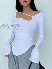 Hnewly Body Desire Style T Shirt Women Design Sexy Slim Irregular Thin Top Tees Hot Korean Tops