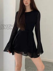 Hnewly Bodycon Black Y2K Mini Dress Women Elegant Slim Sexy Even Party Office Lady Backless Korean
