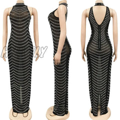 Hnewly Bodycon Maxi Dress Women Wedding Evening Backless Mesh See Through Night Party Club Birthday