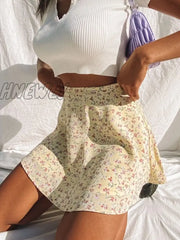 Hnewly Boho Floral Print Party Skirt Summer New High Waist Pleated Short Beach Sexy Frills Mini