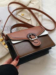 Hnewly - Buckle Detail Colorblock Square Bag Women Satchels Brown Women-Satchels