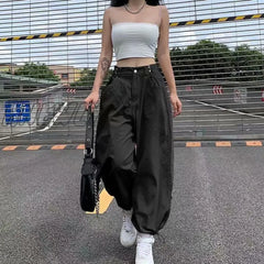 Hnewly Bunching Foot Cargo Pants Women’s Retro Japanese Series 2024 Spring Summer New Loose