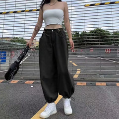 Hnewly Bunching Foot Cargo Pants Women’s Retro Japanese Series 2024 Spring Summer New Loose