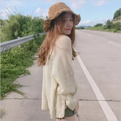 Hnewly Cardigan For Women Summer Crop Knit Y2K Sweater Loose Coat Kardigan Sweter Cardigans Korean
