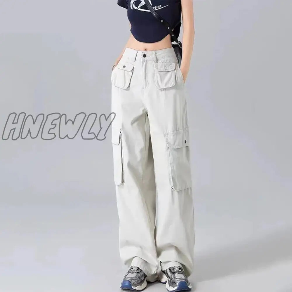 Hnewly Cargo Pants For Women High Waist Retro Y2K Street Fashion Casual Loose Couple Wide Leg