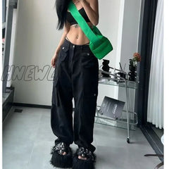 Hnewly Cargo Pants For Women High Waist Retro Y2K Street Fashion Casual Loose Couple Wide Leg