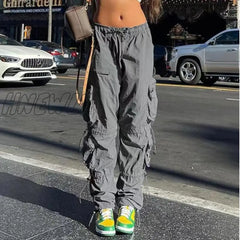 Hnewly Cargo Pants Summer Women’s 2024 New American Street Trend People Multi-Pocket Drawstring