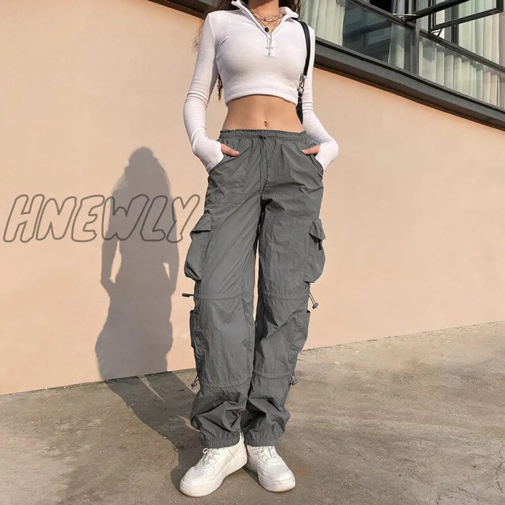 Hnewly Cargo Pants Summer Women’s 2024 New American Street Trend People Multi-Pocket Drawstring