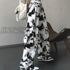 Hnewly Cargo Pants Tie Dye Harajuku Streetwear Wide Leg Women High Waisted Trousers Punk Oversize