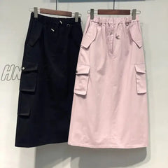 Hnewly Cargo Skirts For Women 100% Cotton Y2K Elastic Waist Spring Summer Drawstring Girls Full