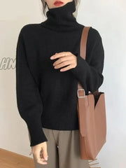 Hnewly Cashmere Elegant Turtle Neck Women Sweater Soft Knitted Basic Pullovers O Loose Warm Female