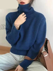 Hnewly Cashmere Elegant Turtle Neck Women Sweater Soft Knitted Basic Pullovers O Loose Warm Female