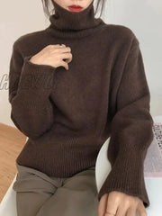 Hnewly Cashmere Elegant Turtle Neck Women Sweater Soft Knitted Basic Pullovers O Loose Warm Female