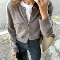 Hnewly Cashmere Sweater Cardigan Women Single Breasted Long Sleeve Elegant Vintage Jumper Solid