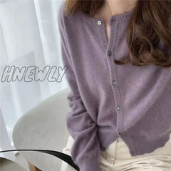 Hnewly Cashmere Sweater Cardigan Women Single Breasted Long Sleeve Elegant Vintage Jumper Solid