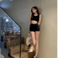 Hnewly Casual Blue Denim Shorts Women Sexy High Waist Buttons Pockets Slim Fit Summer Beach