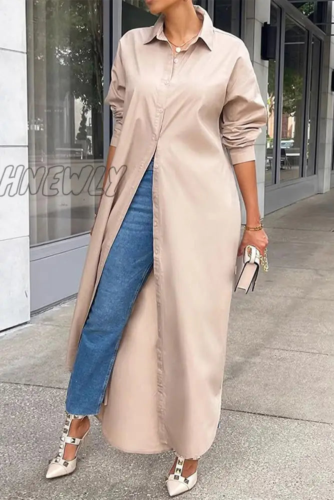 Hnewly - Casual Buttons Long Sleeve Shirt Dress Dresses(5 Colors) Khaki / S Dresses/Casual Dresses
