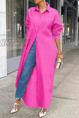 Hnewly - Casual Buttons Long Sleeve Shirt Dress Dresses(5 Colors) Rose Red / S Dresses/Casual