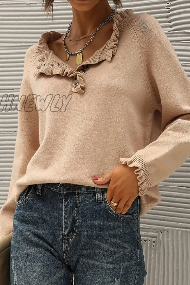 Hnewly - Casual Elegant Solid Buttons V Neck Sweaters(4 Colors) Khaki / S Tops/Sweaters & Cardigans