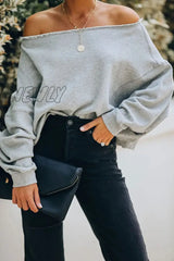 Hnewly - Casual Elegant Solid Split Joint Fold Off The Shoulder Tops Grey / S Tops/Sweats & Hoodies