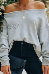 Hnewly - Casual Elegant Solid Split Joint Fold Off The Shoulder Tops Tops/Sweats & Hoodies