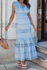 Hnewly - Casual Patchwork Lace V Neck Trumpet Mermaid Dresses(4 Colors) Dresses/Lace Dresses