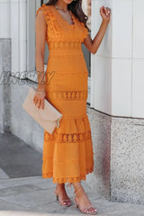 Hnewly - Casual Patchwork Lace V Neck Trumpet Mermaid Dresses(4 Colors) Yellow / Xs Dresses/Lace