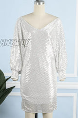 Hnewly - Casual Patchwork Sequins One Shoulder Pencil Skirt Dresses Dresses/Casual