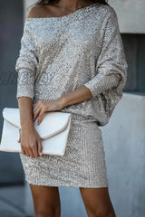 Hnewly - Casual Patchwork Sequins One Shoulder Pencil Skirt Dresses Dresses/Casual