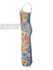 Hnewly Casual Pattern Mixed Flower Print Maxi Dress Spring Summer Women New Sleeveless Ankle Length