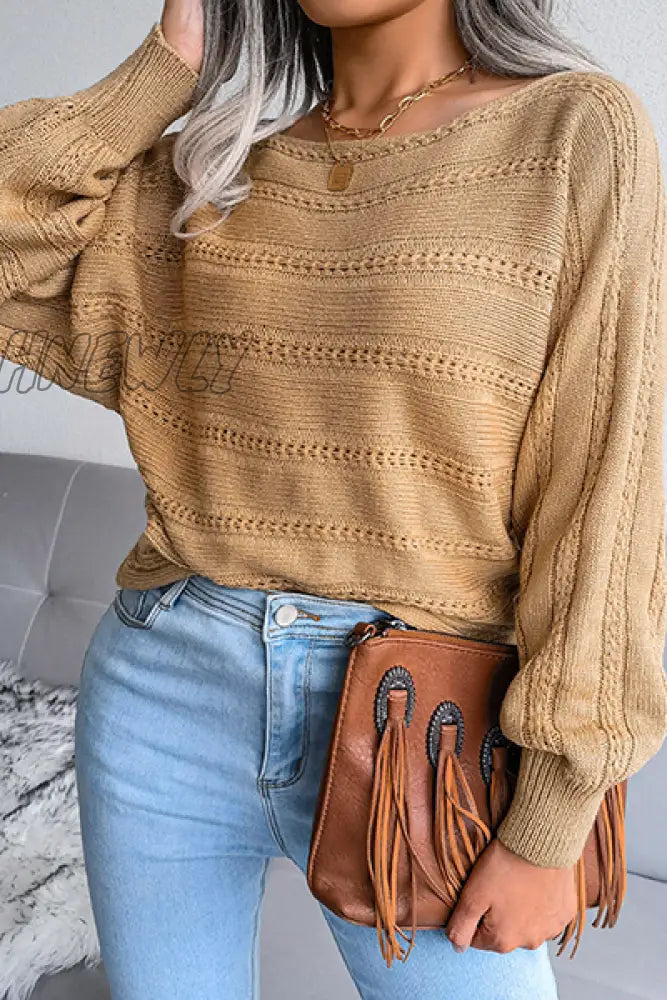 Hnewly - Casual Pierced Patchwork Off The Shoulder Sweater(3 Colors) Khaki / S Tops/Sweaters &