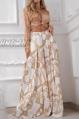 Hnewly - Casual Print Patchwork V Neck Long Sleeve Two Pieces(7 Colors) Gold / Xs Pieces/Two-Piece