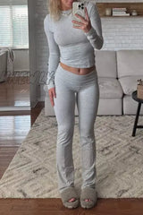 Hnewly - Casual Simplicity Solid O Neck Long Sleeve Two Pieces Light Gray / S Pieces/Two-Piece